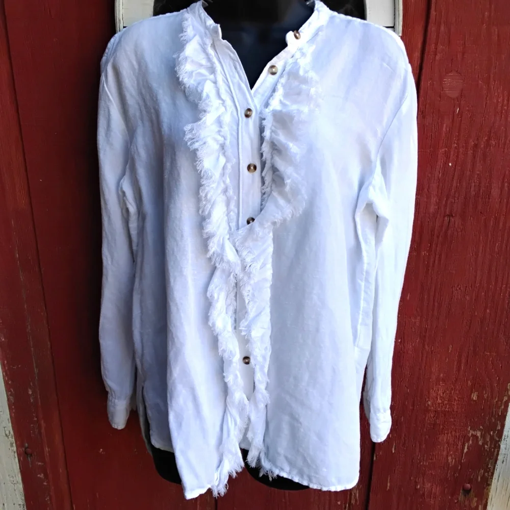 Anthropologie Ruffle Front Shirt - Picture 2 of 6
